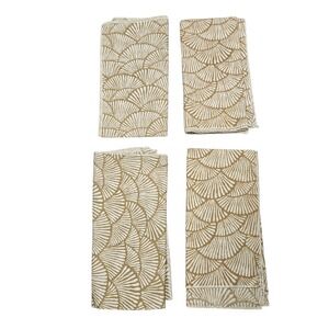 VintageTan Beige‎ Fan Pattern Napkins Set of 4 Reusable Cloth Table Linen MCM